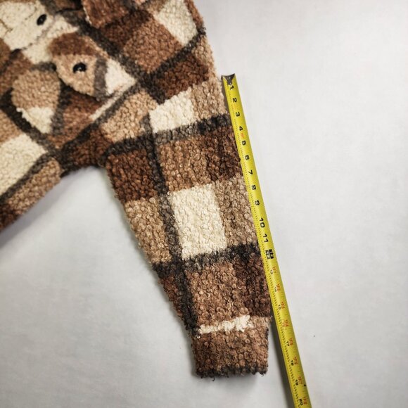 Zenana Sherpa Shacket Size S Brown Tan Beige Block Plaid Side Front Pockets Fall - Picture 7 of 11